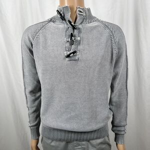 Buckle BKE Men's Large Gray 100% Cotton Toggle 1/4 Mock Neck Pullover Sweater